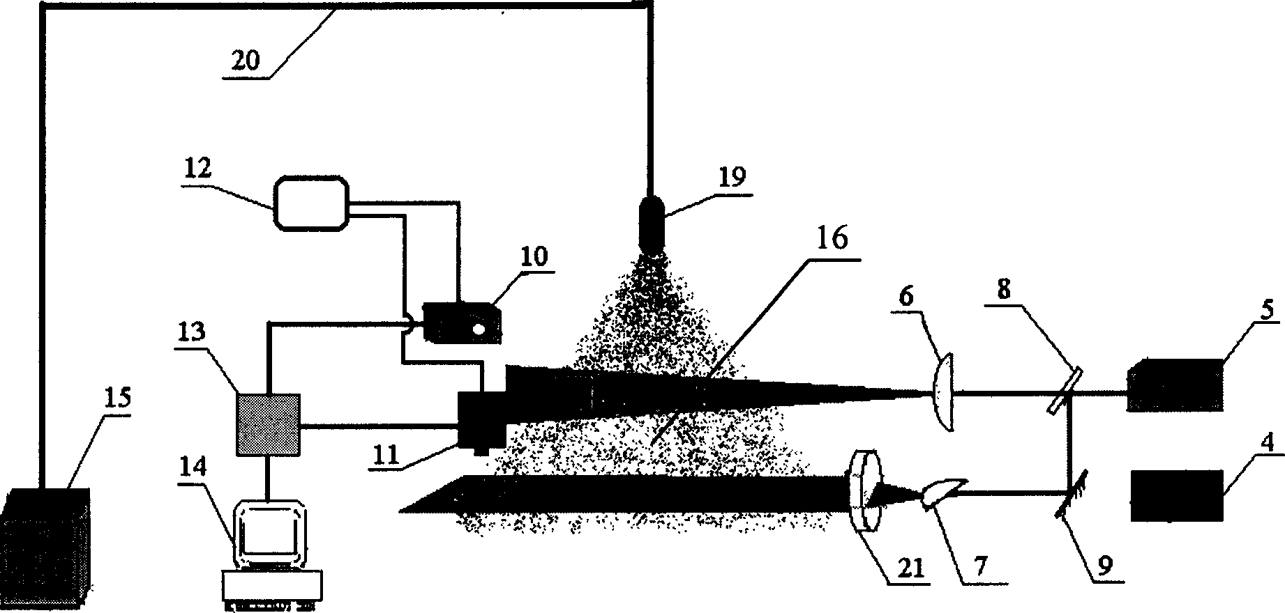 Particle field total-field measurement process and apparatus based on laser sheet optical image-forming