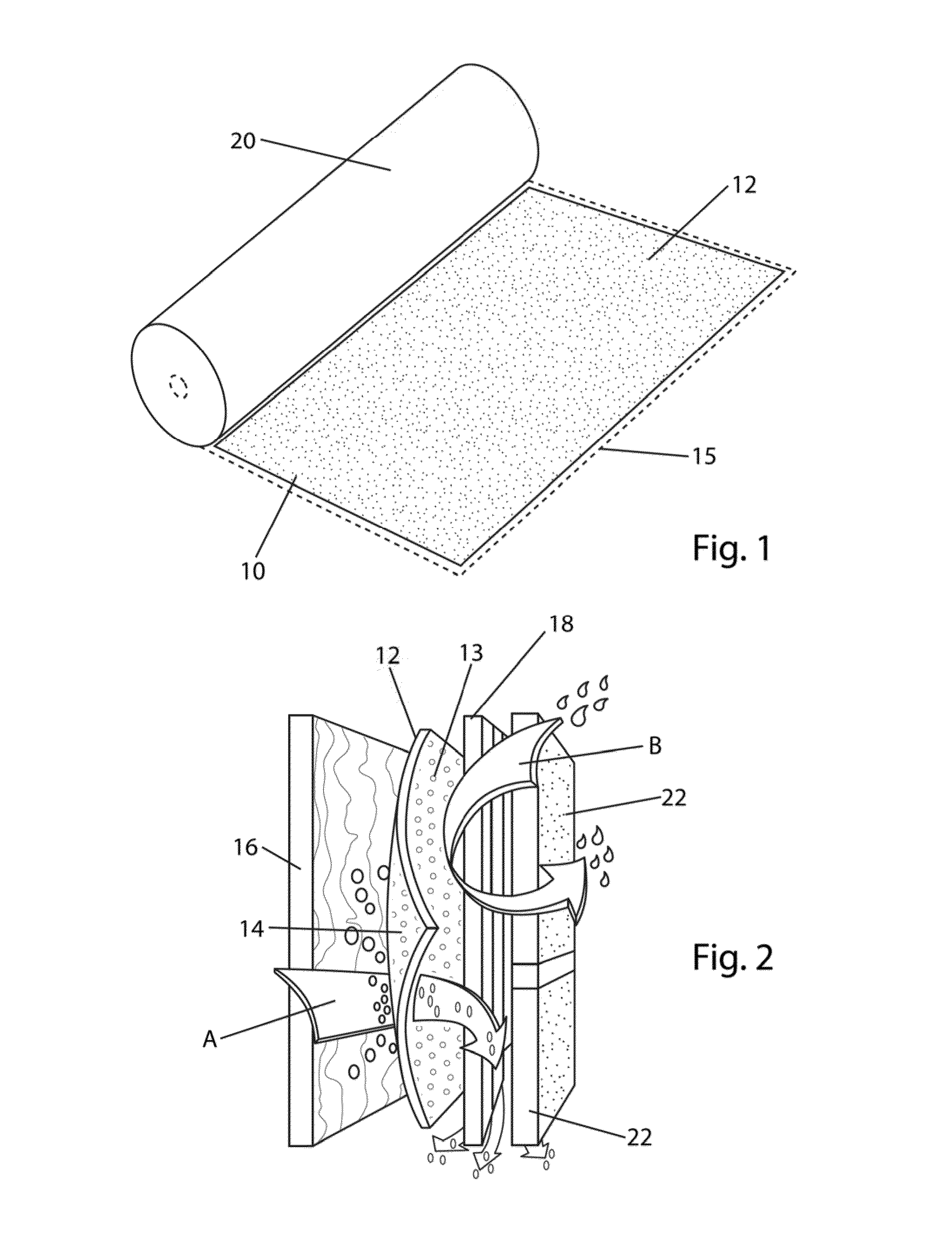 Vapor permeable, water resistive, air barrier polyester membrane having a polyacrylic coating with porous pressure sensitive adhesive added to the rear surface of the membrane