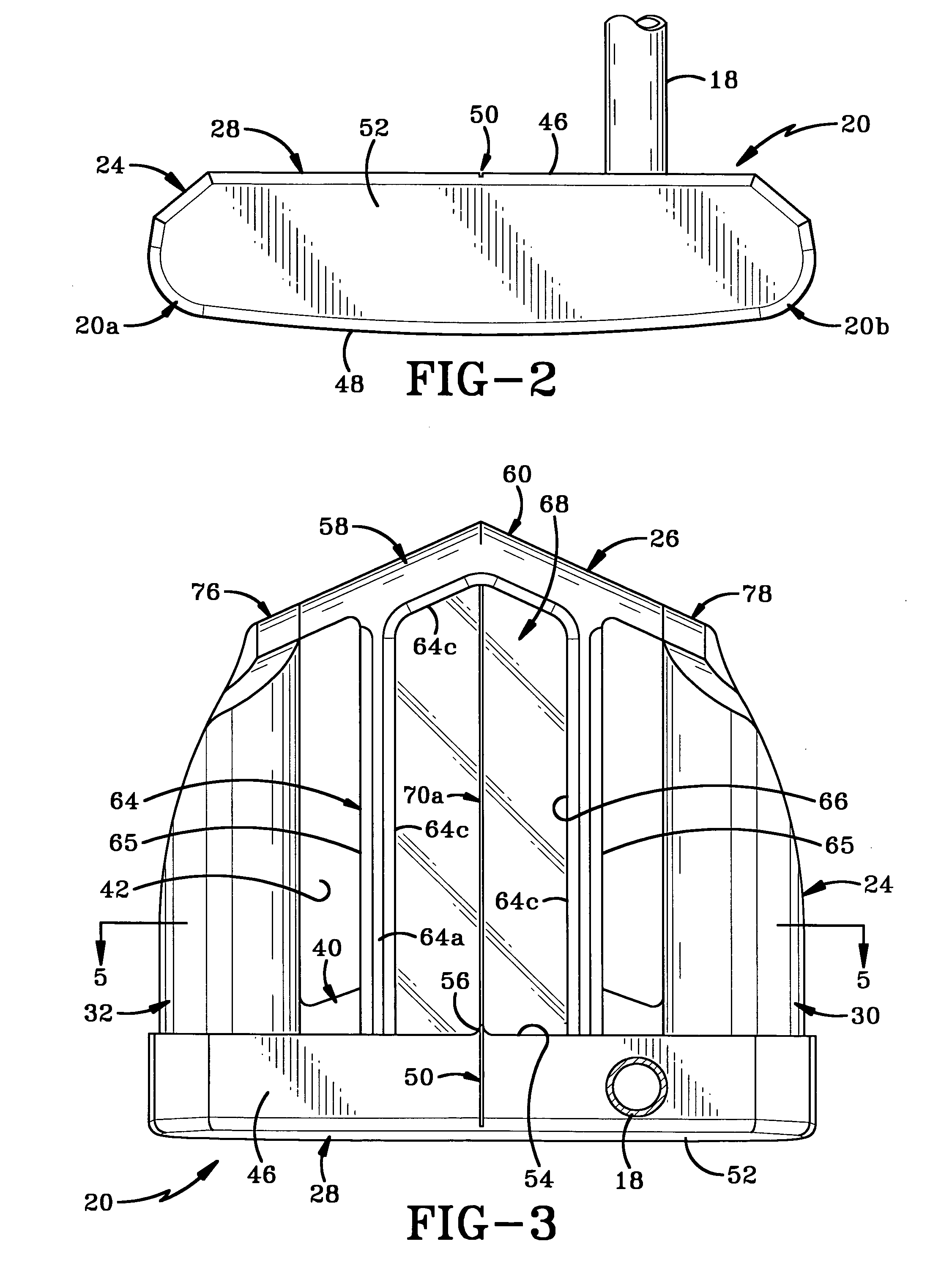 Golf putter with removeable inserts for altering the center of gravity of the putter