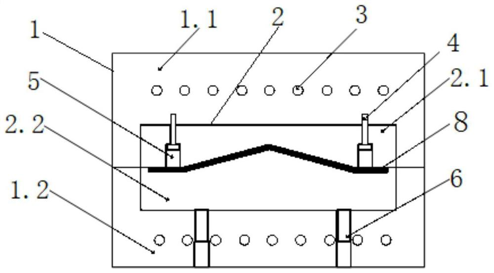 Low-cost mass production technological process for preparing large-thickness composite material and forming mold of large-thickness composite material