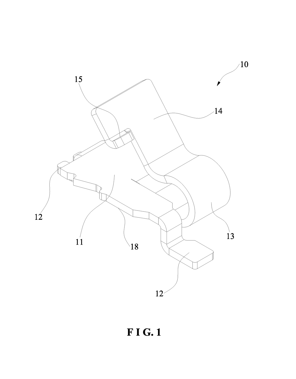 Patch cord connecting metal terminal having a pushbutton on a lateral side of a resilient arm