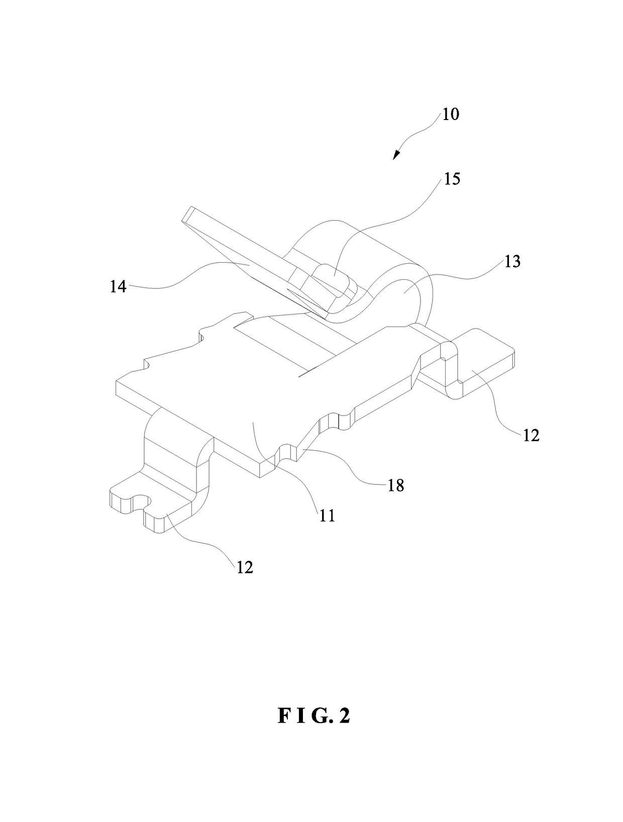 Patch cord connecting metal terminal having a pushbutton on a lateral side of a resilient arm