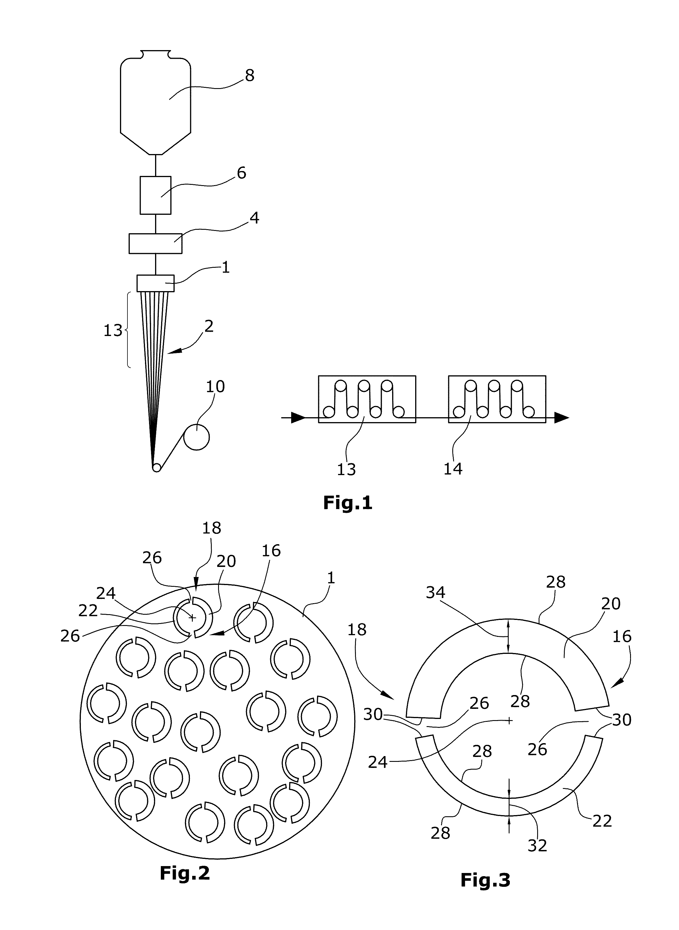 Spinneret for extruding self-crimping hollow fibers, self-crimping hollow fibers, and method for producing self-crimping hollow fibers