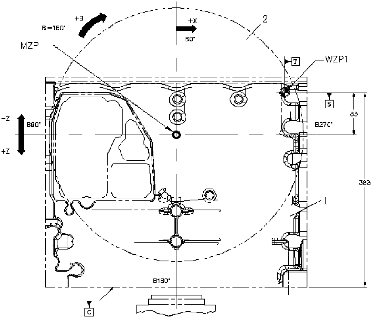 Benchmark deviation compensation type processing method and system used for box or shell part