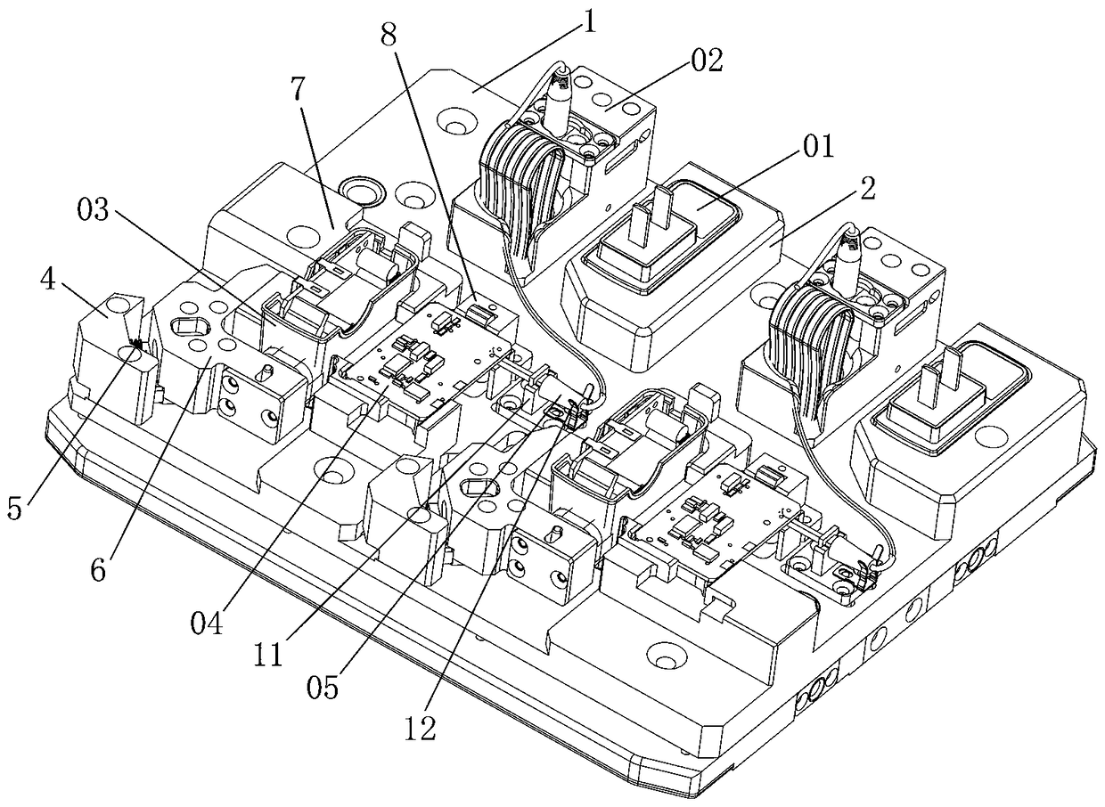 Automatic assembling jig for power supply, and test device thereof