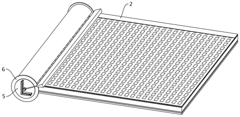 Flexible coiled material with grids and glass fibers