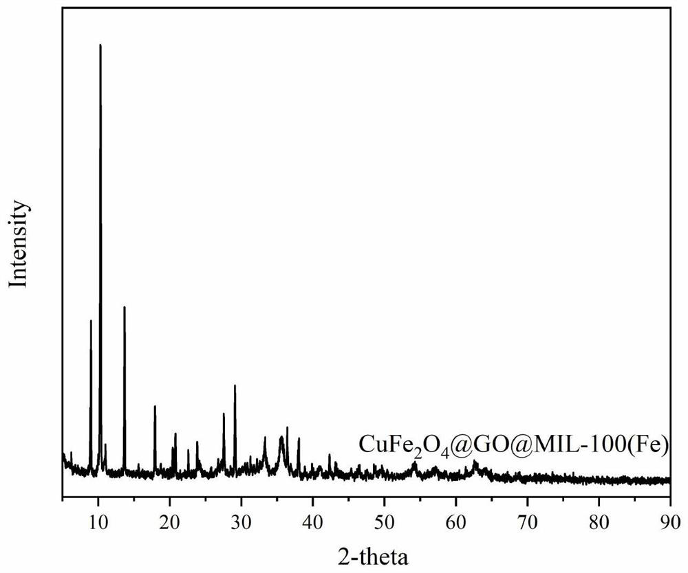 Carbon material coated spinel iron oxide in-situ growth MOFs adsorption catalytic complex as well as preparation method and application thereof