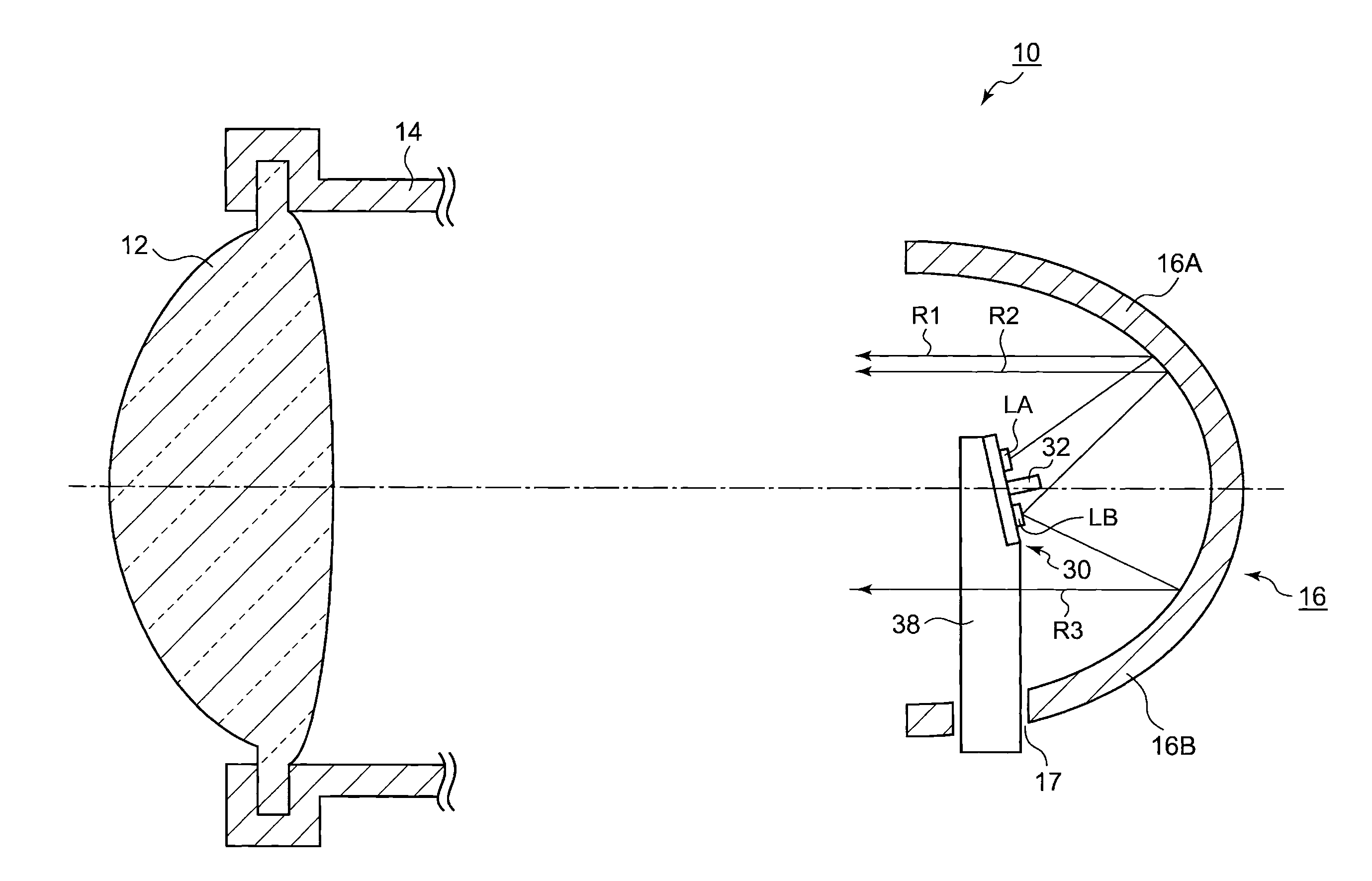 Automotive headlamp forming multiple light distribution patterns with a single lamp