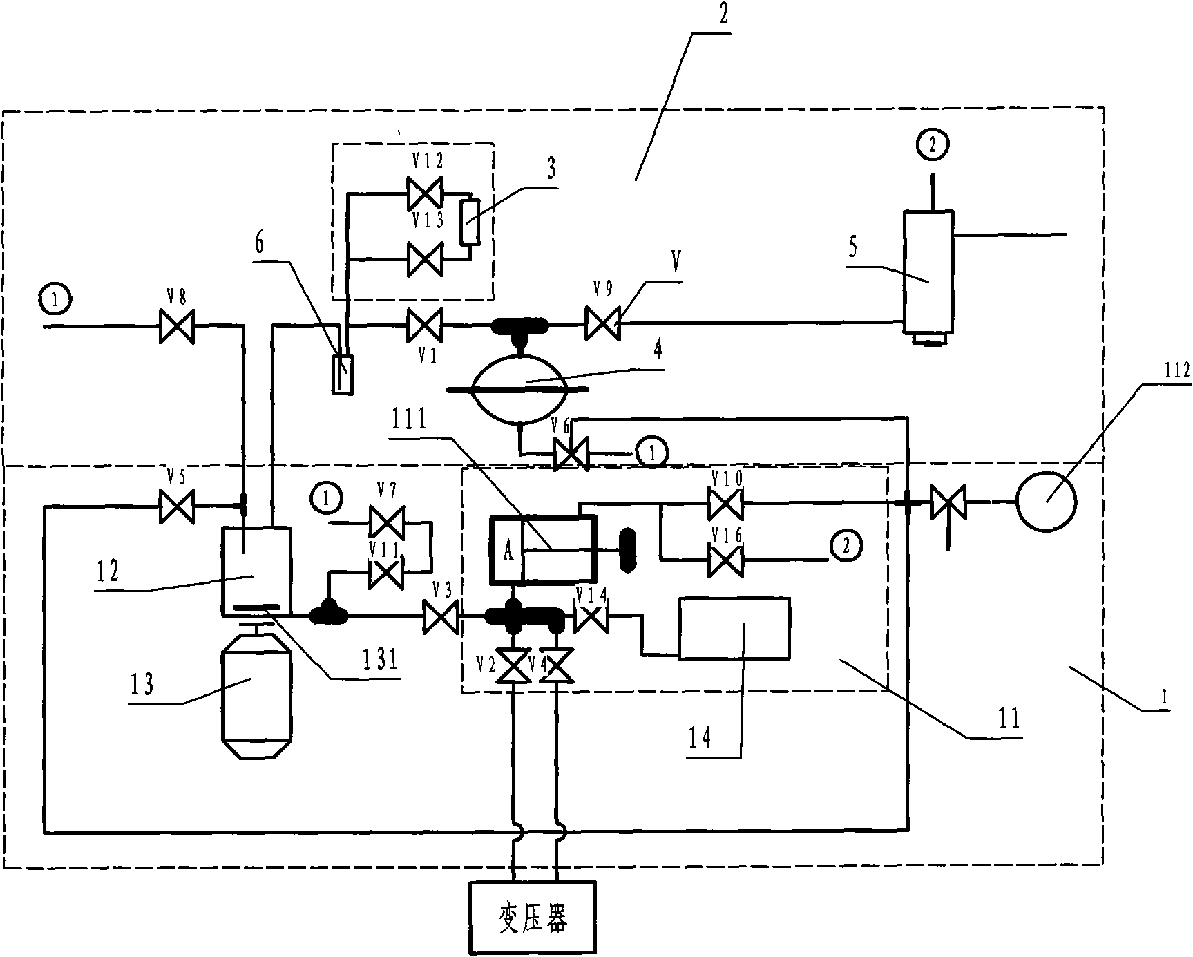 Desaeration process of full desaeration system of chromatogram high-performance total analysis on-line monitoring device and desaeration system