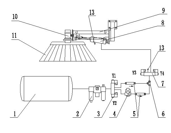 Double-pneumatic control lifting device for road sweeper plate