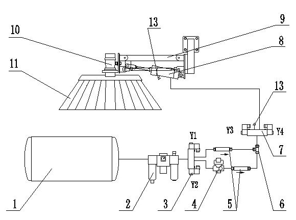 Double-pneumatic control lifting device for road sweeper plate