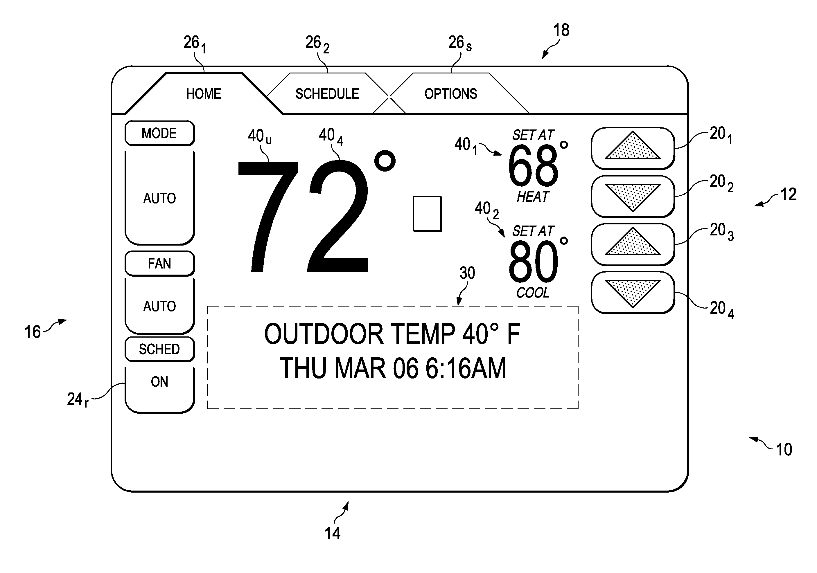 Display apparatus and method having parameter toggle capability for an environmental control system