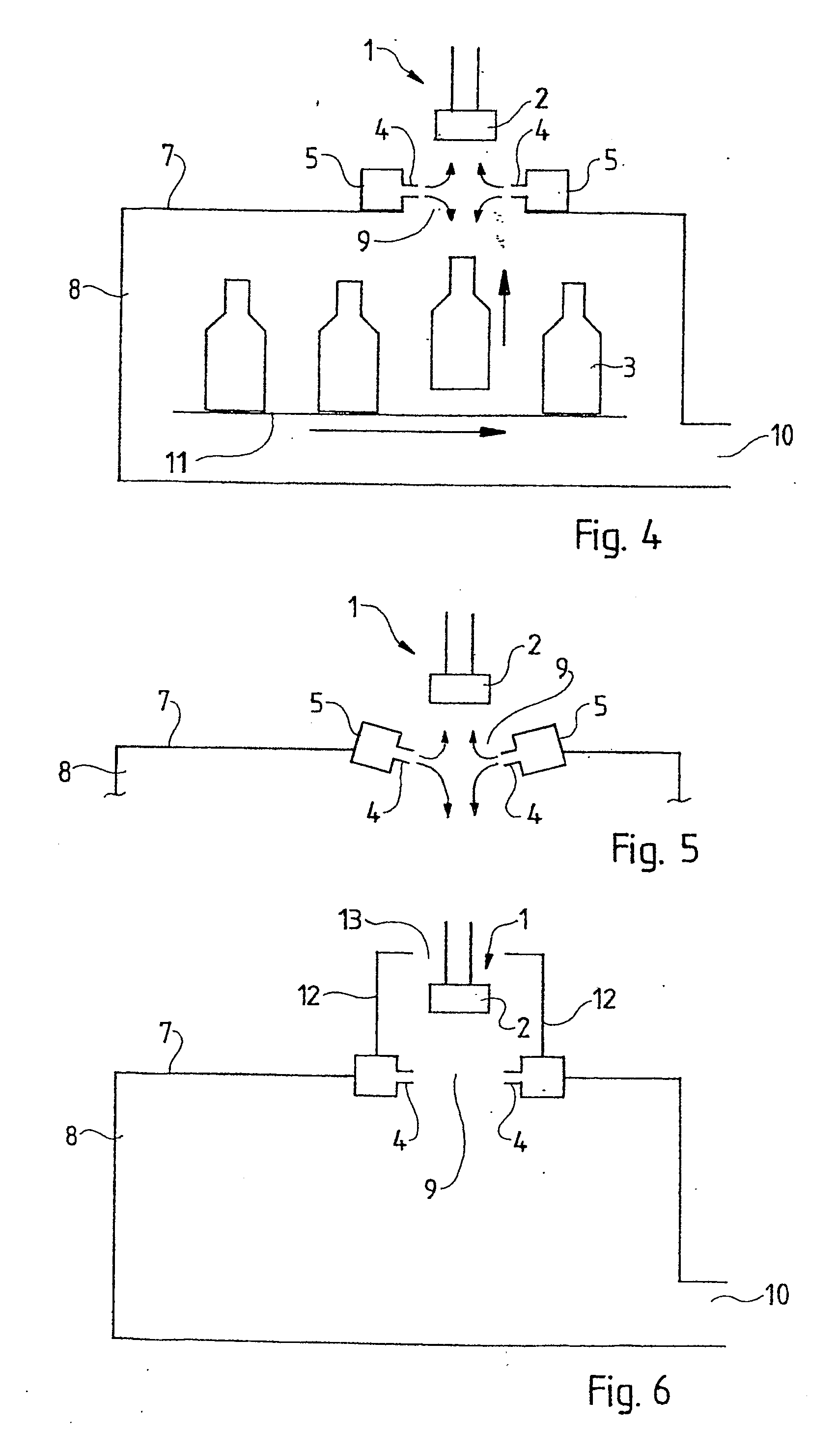 Container treatment device with a gas curtain