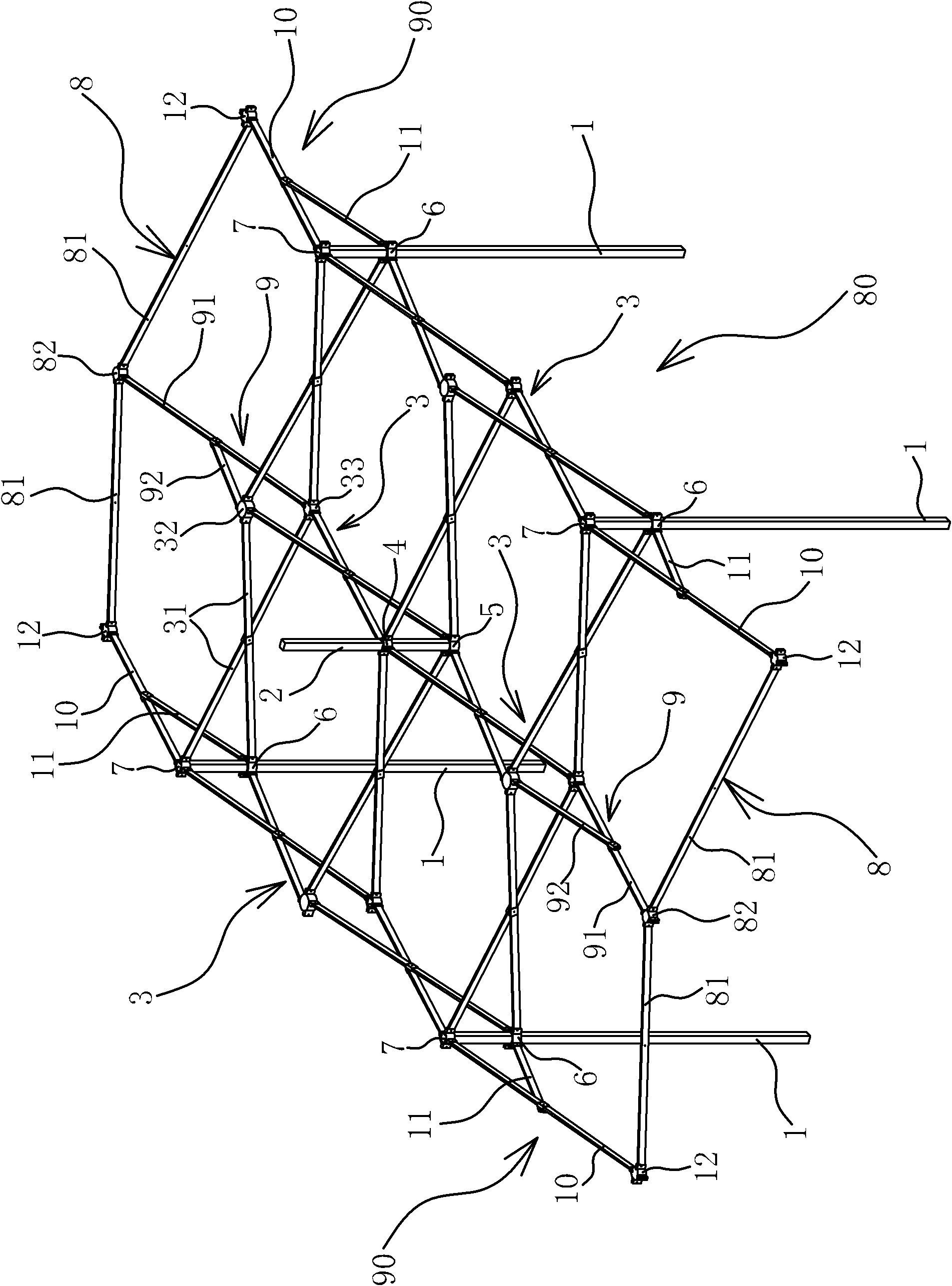 Lengthening structure for tent frame of folding tent