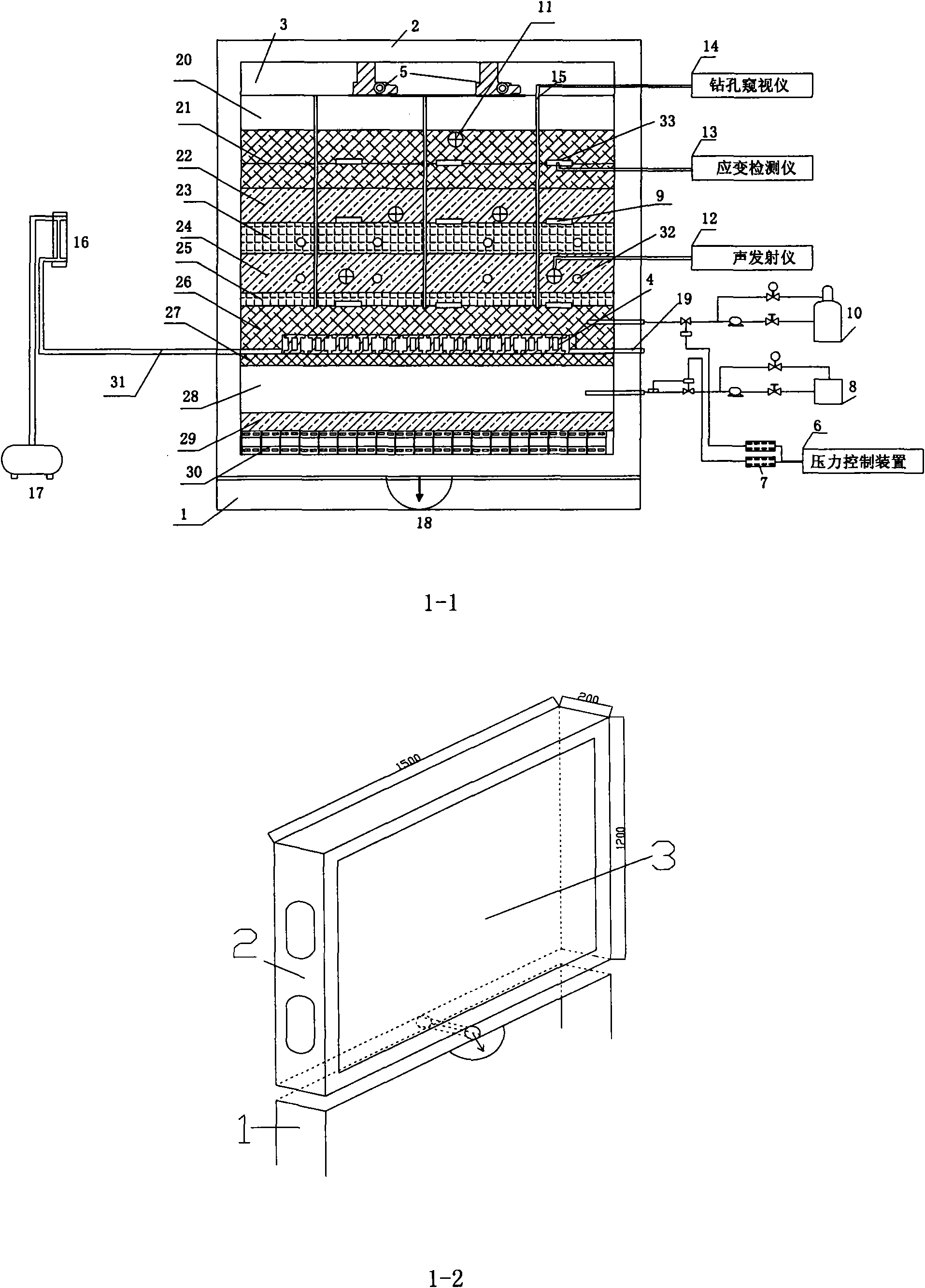 Simulation experimental device for coupling effects of solid-liquid-gas three phase media in coal mine stope