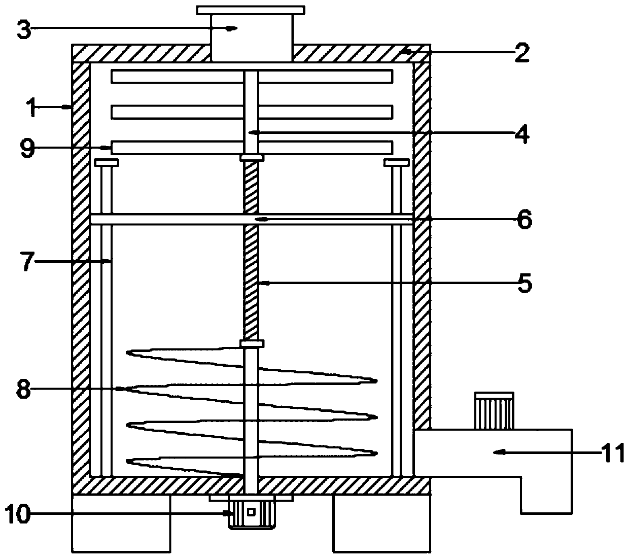 Mixing and stirring device for livestock feed