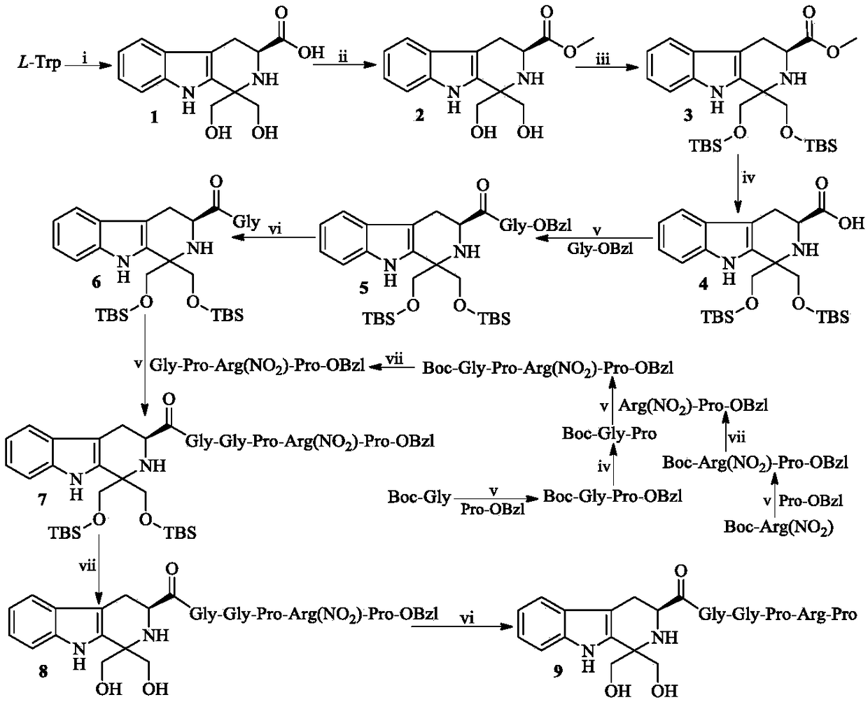 1,1-dihydroxymethyl-tetrahydro-beta-carboline-3-formyl-GGPRP, synthesis, activities and applications thereof