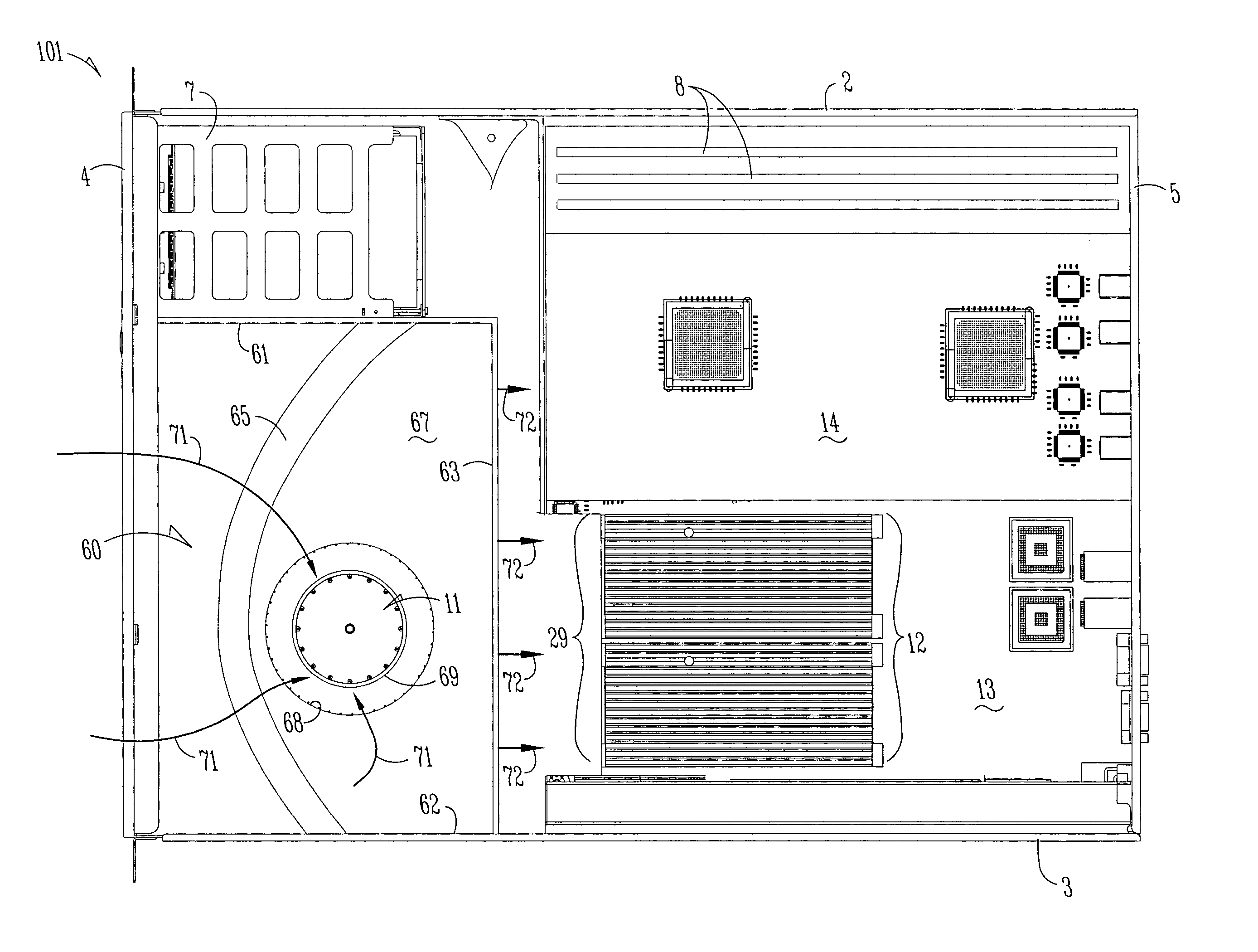 Baffles for high capacity air-cooling systems for electronics apparatus