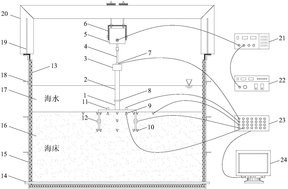 Test device and method for vertical initial motional impedance of bucket foundation