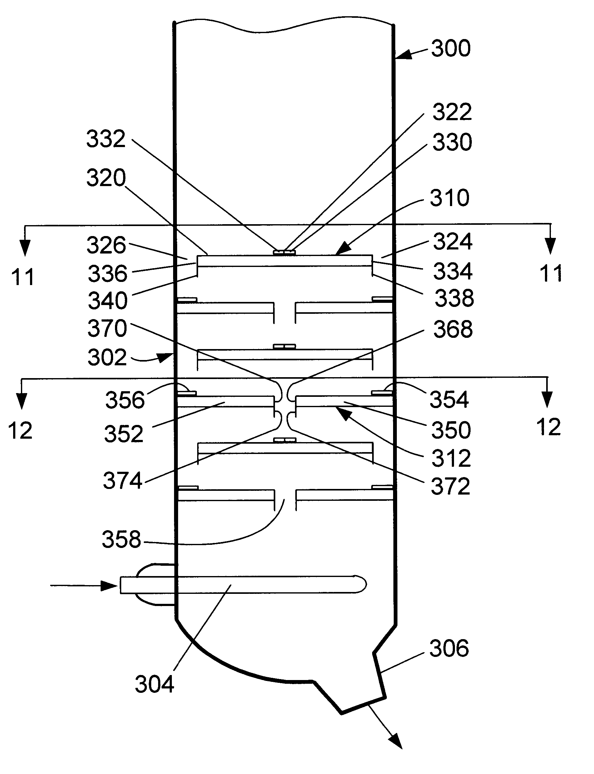 Stripping process with horizontal baffles