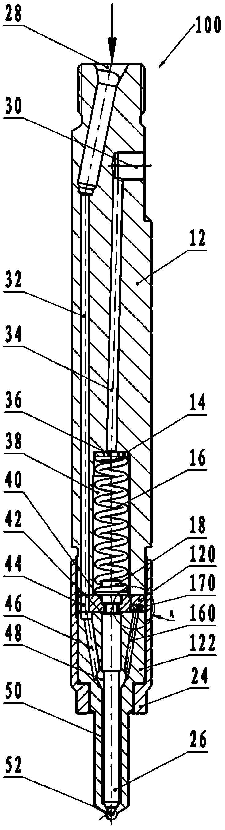 Self-relieving non-return-oil oil atomizer and refitting method of same