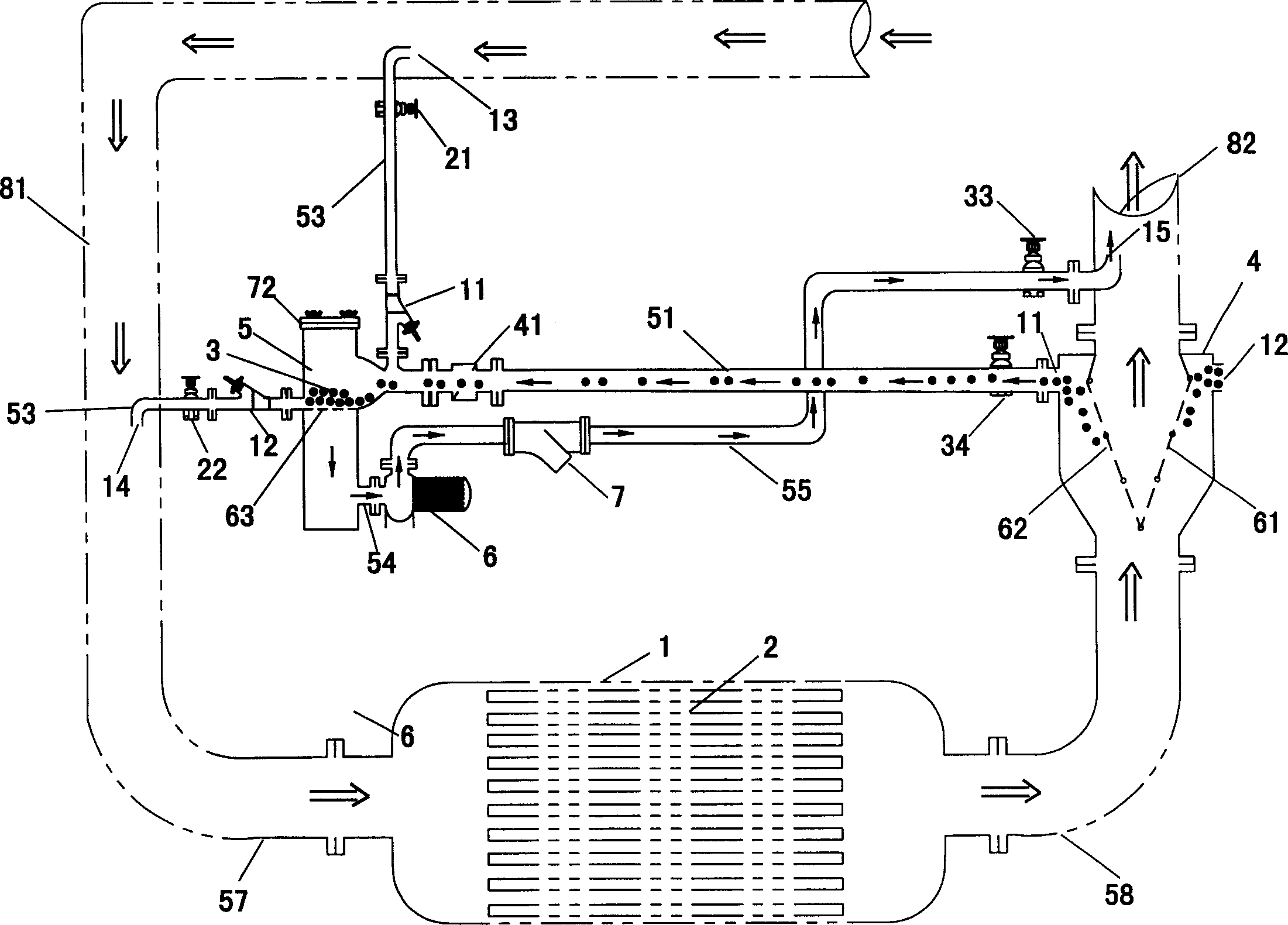 Automatic purging system in water-ballast condenser line pipes