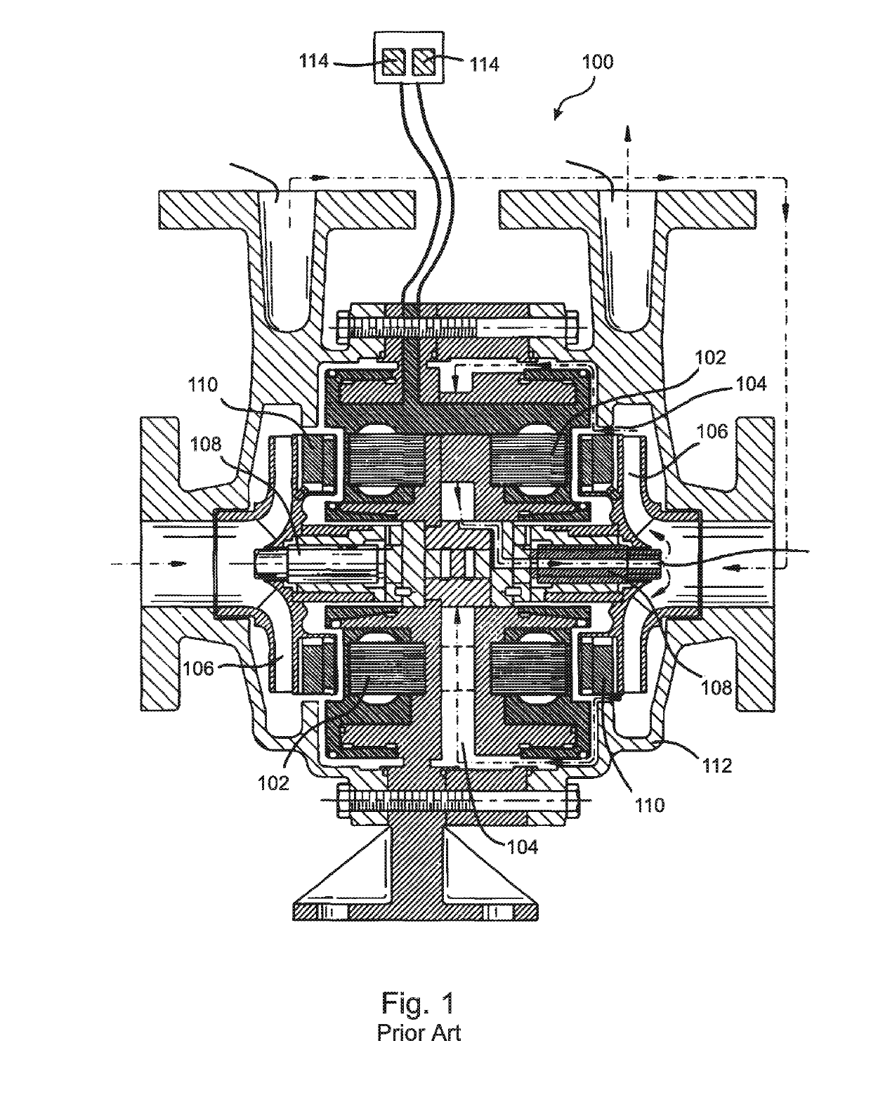 Compact, modular, integral pump or turbine with coaxial fluid flow