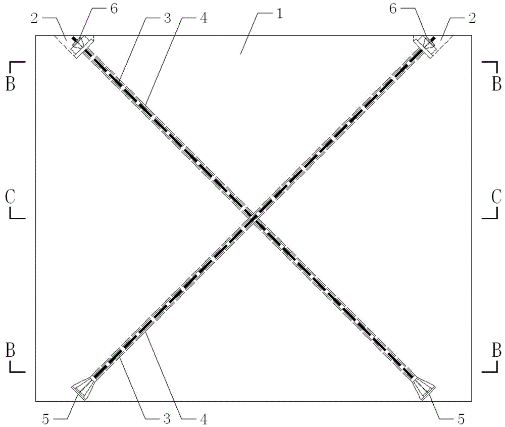 Shear wall structure configured with crossed slant internal prestress and construction method of shear wall structure