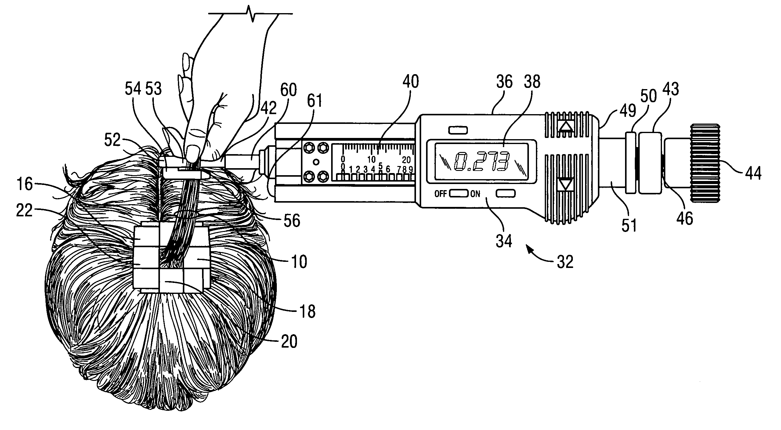 Method and device for measuring fluctuations in the cross-sectional area of hair in a pre-determined scalp area