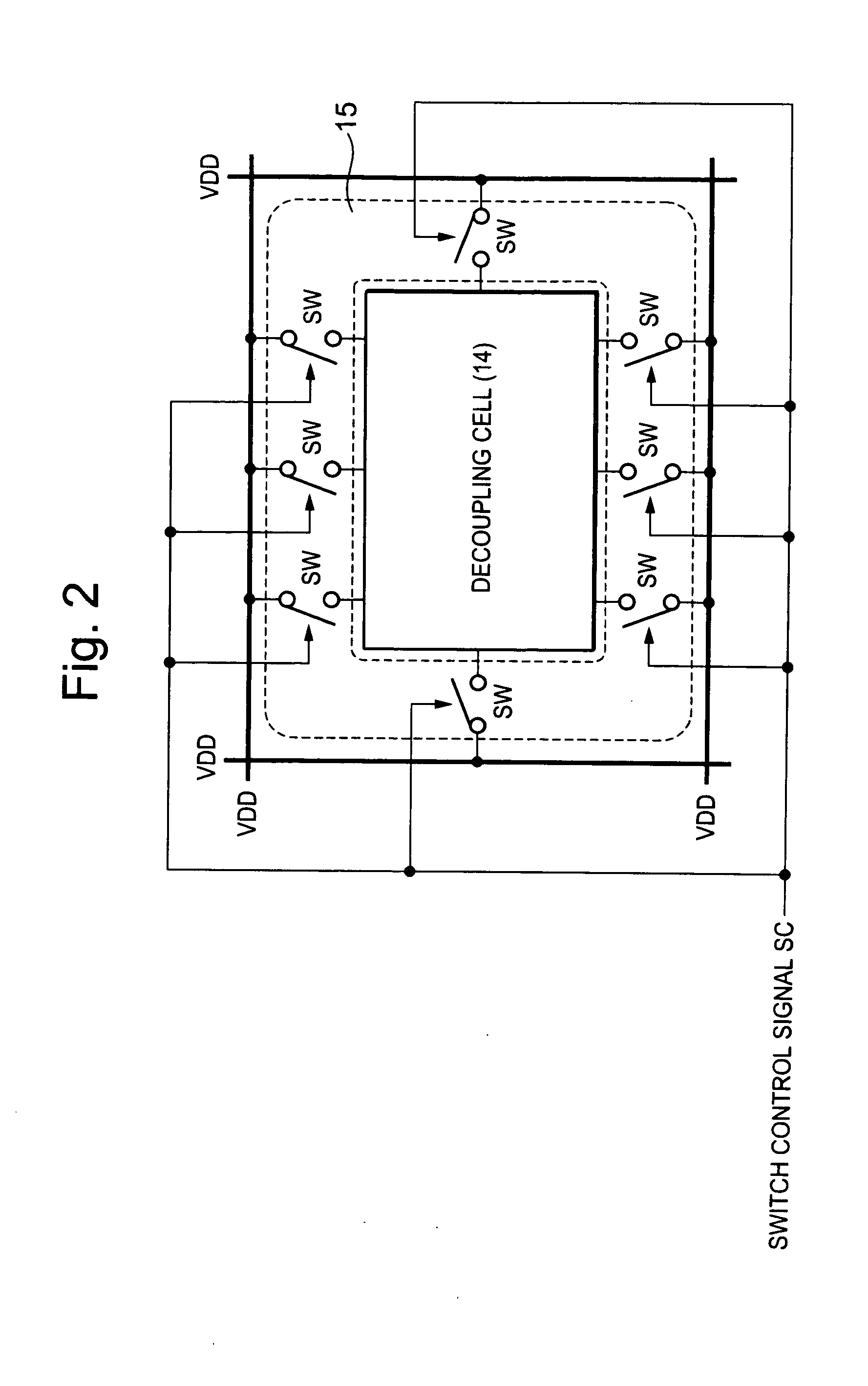 Semiconductor integrated circuit device having control circuit to selectively activate decoupling cells