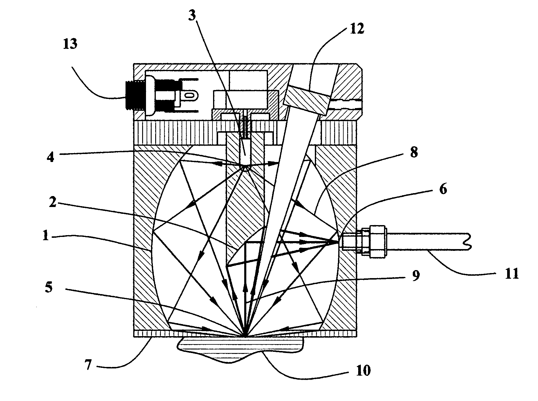 Device for small spot analysis using fiber optic interfaced spectrometers