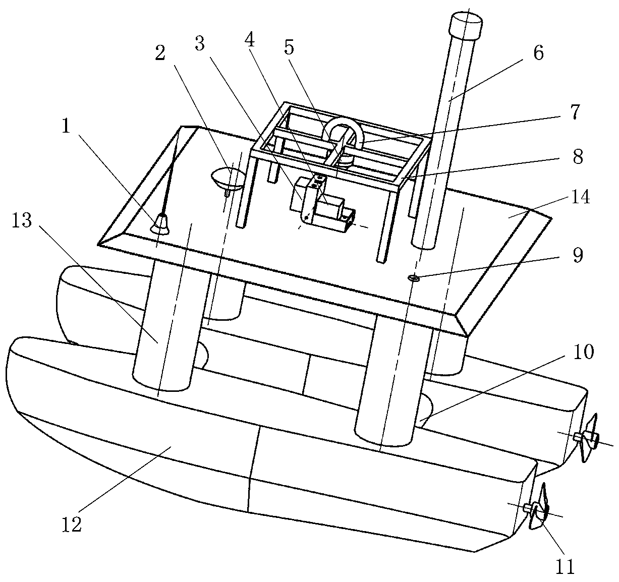 A semi-submersible marine dynamic positioning communication relay system for an unmanned ship