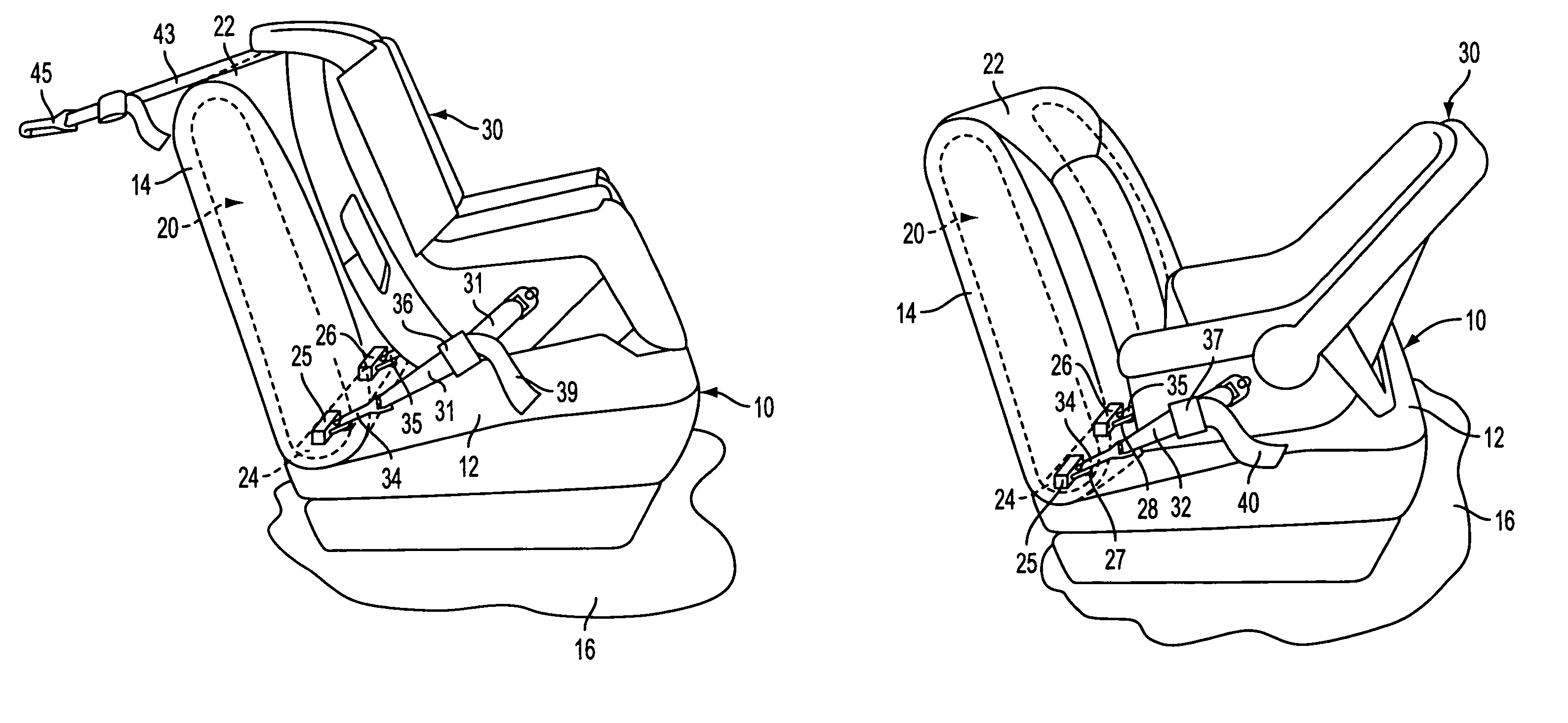 Child restraint seat anchors with integrated child seat detectors