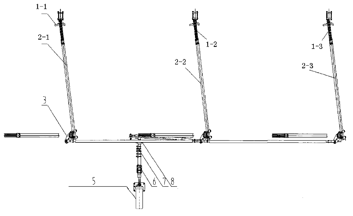 Three phase earthing switch structure driven by duplex pull rods and distributed in I shape