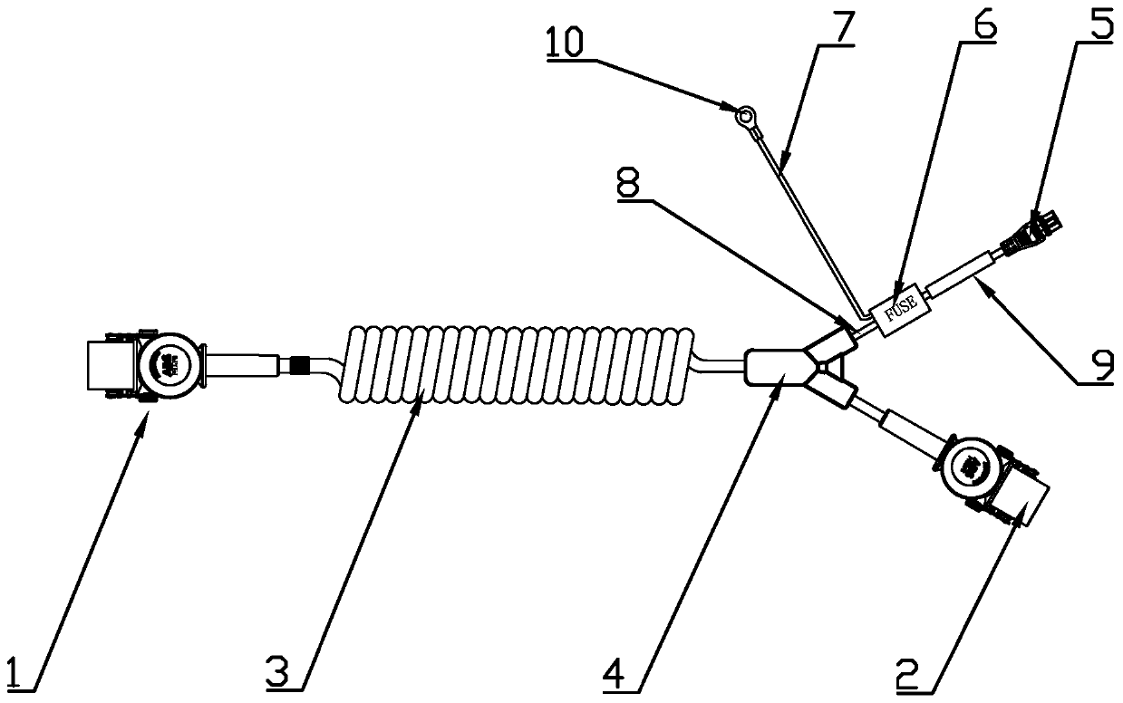 Y-shaped electrical connector used between tractor and trailer and power taking method thereof