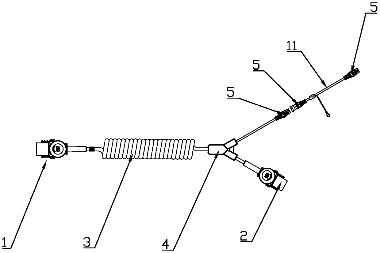 Y-shaped electrical connector used between tractor and trailer and power taking method thereof