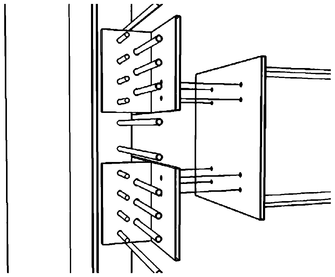 Split connection node in minor axis direction of PEC (partially encased composite) column and construction method thereof