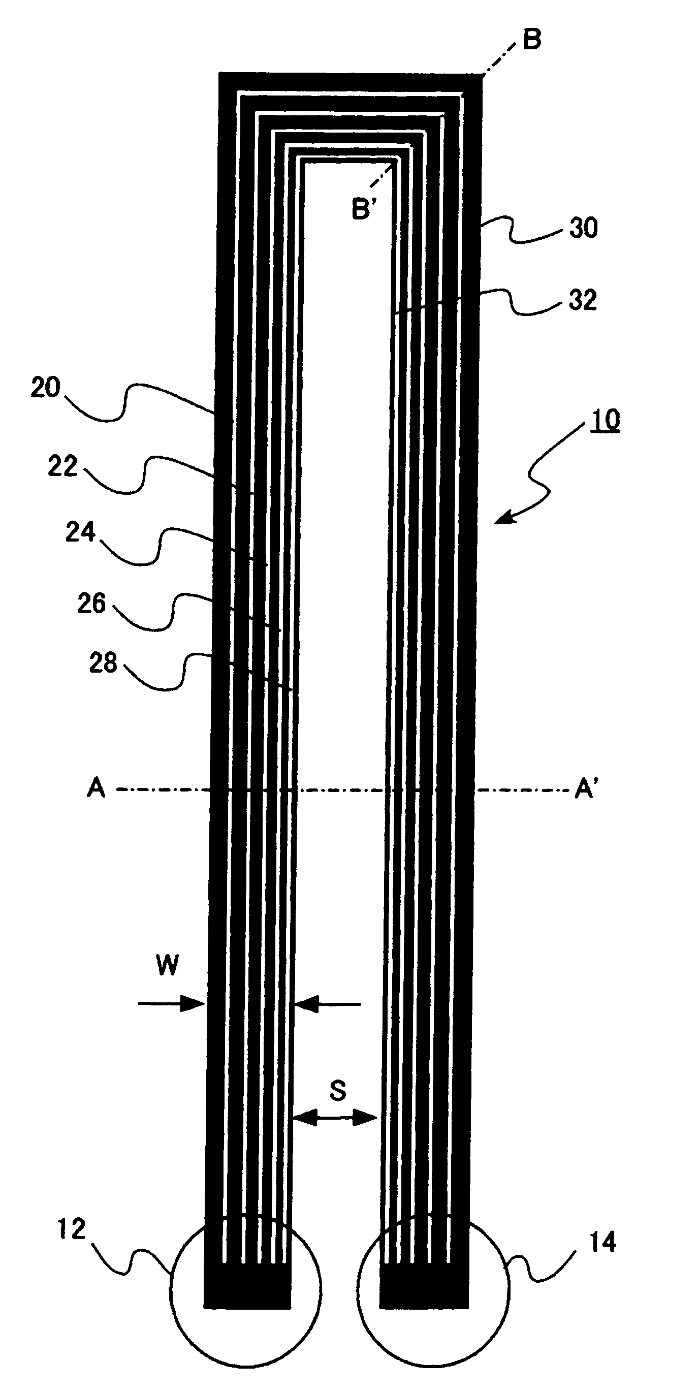 Resonator comprised of a bent conductor line with slits therein and a filter formed therefrom