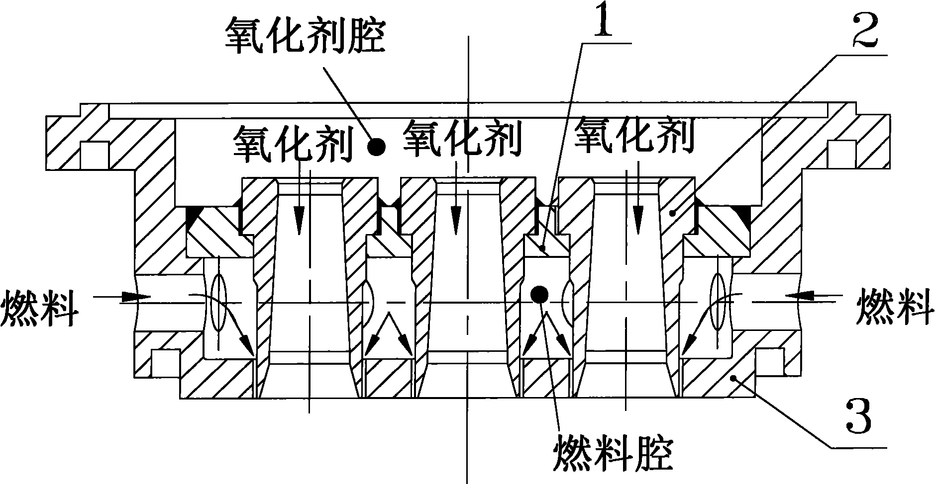 Multiunit coaxial injector component for test and manufacturing method