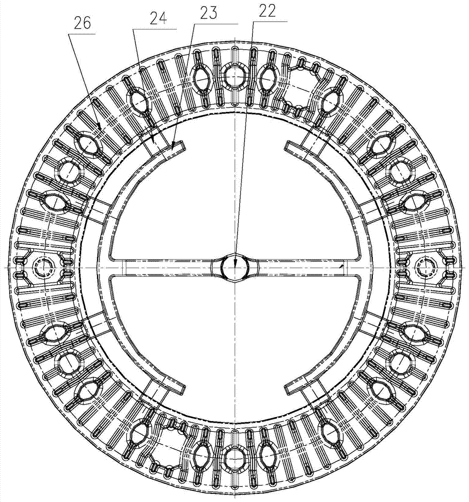 Sand-covered casting device and casting process for iron mold of brake disc friction ring for high-speed railway