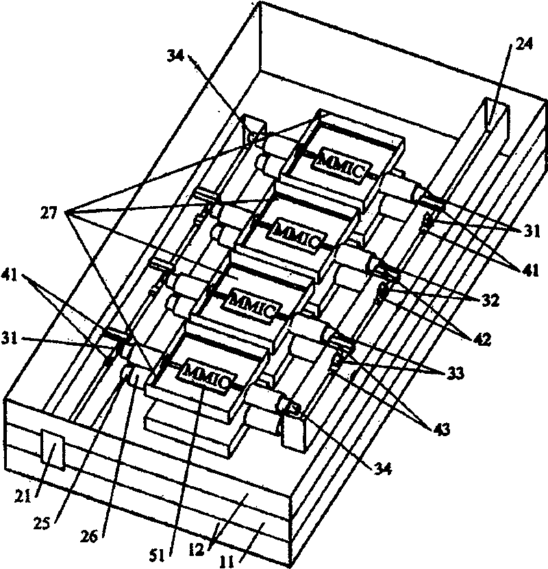 Symmetrical coupling wave-guided wave power synthesis amplifier