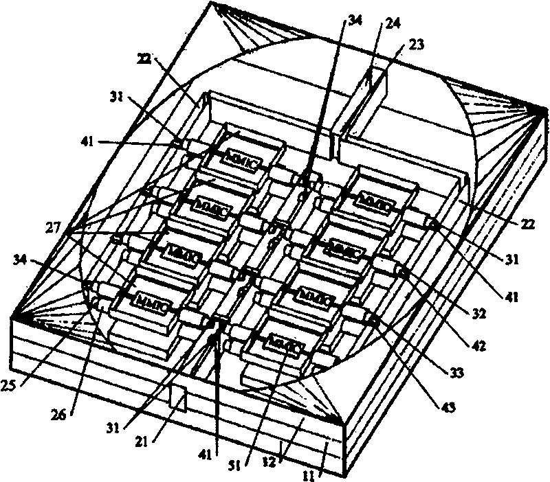 Symmetrical coupling wave-guided wave power synthesis amplifier