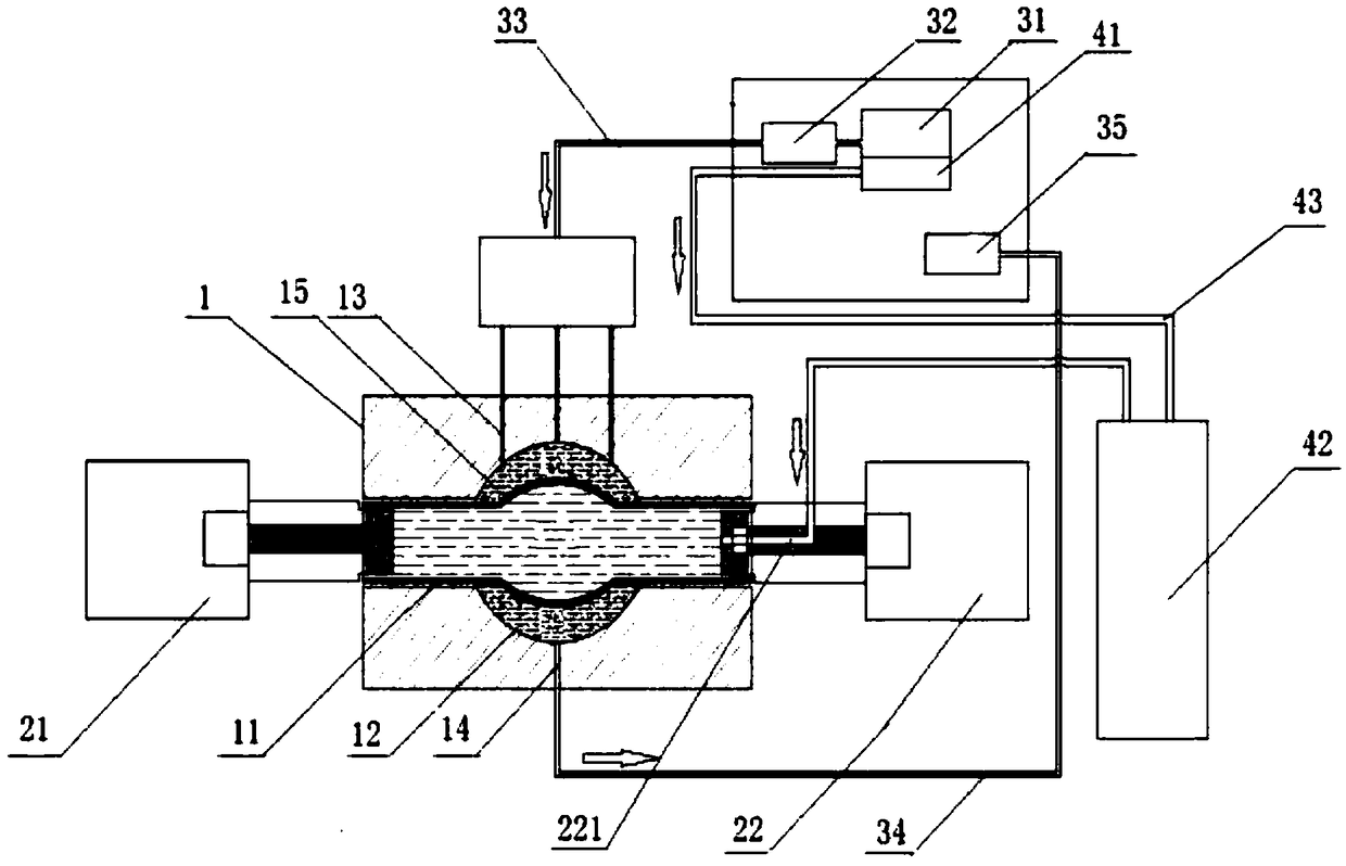 Method for forming pipe fitting with internal high pressure and external low pressure and forming machine