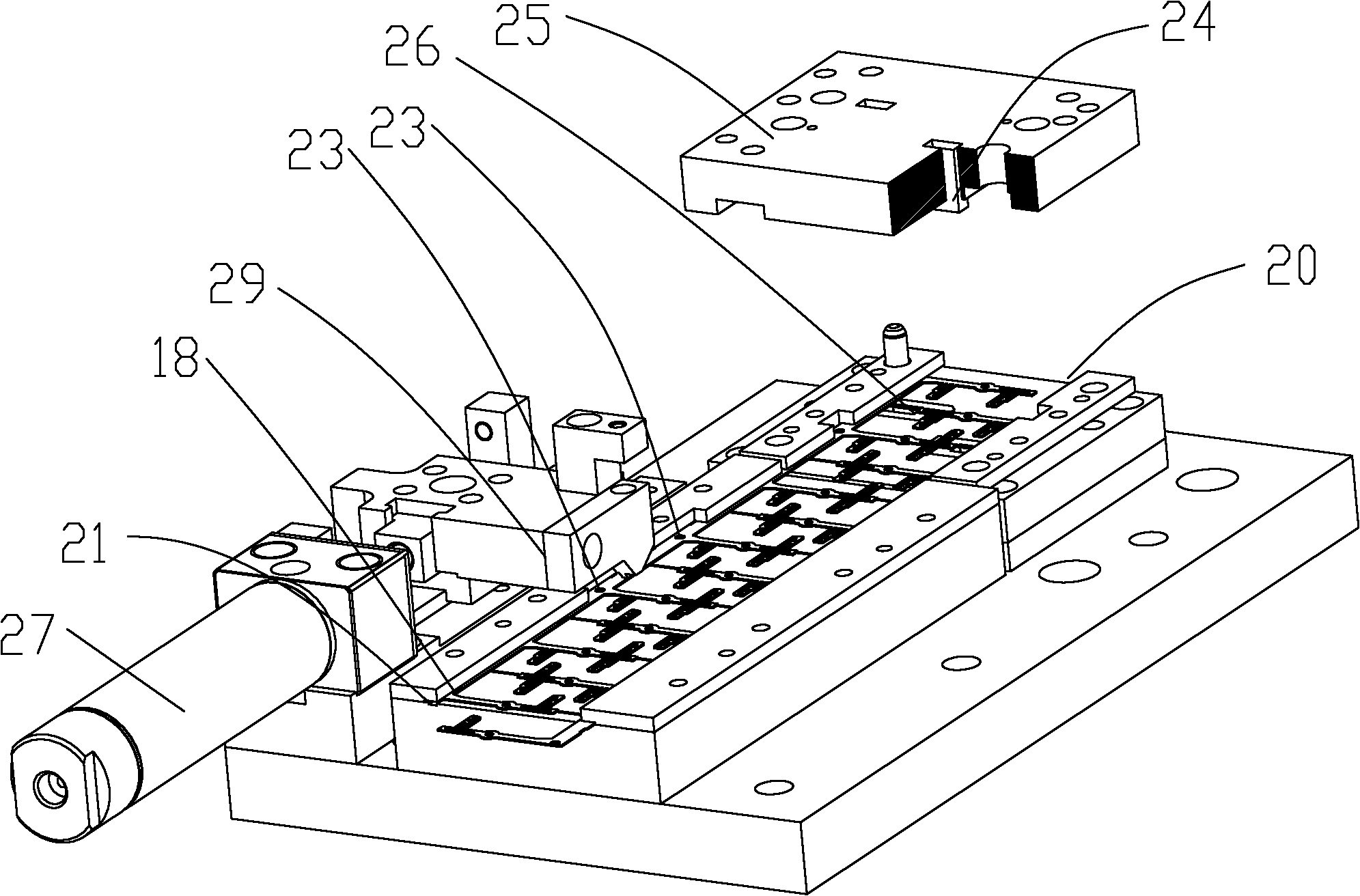 Vertical injection molding, punch forming and tin soldering system for production using terminal material strips