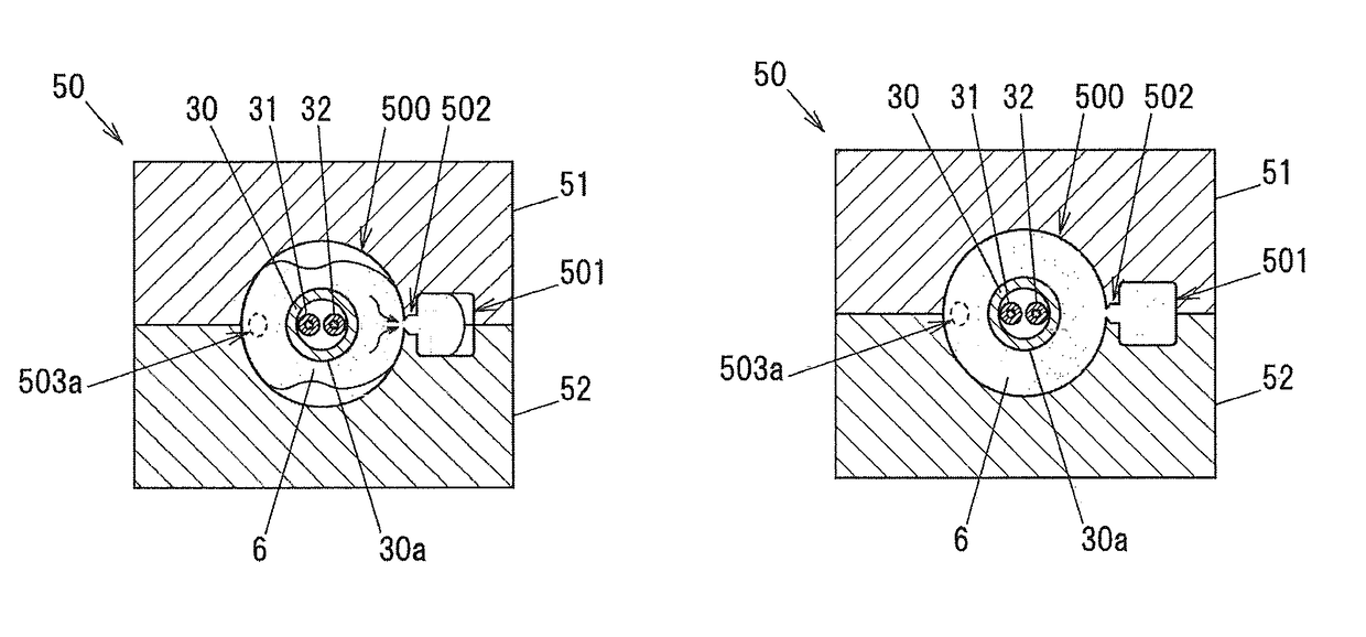 Producing method for cable with resin mold