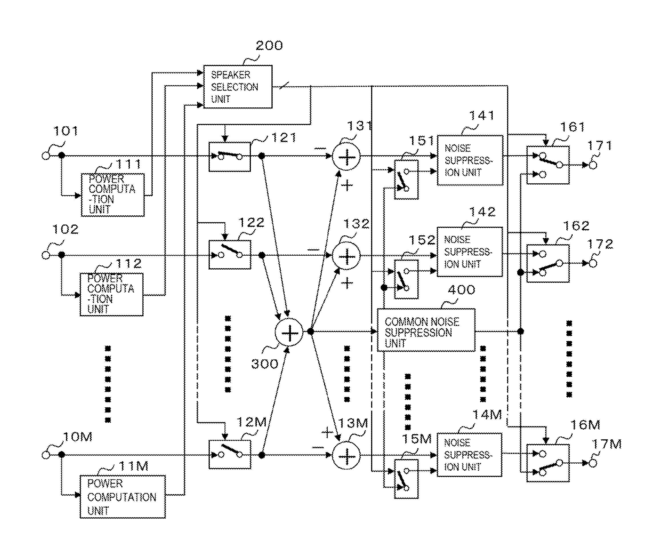 Voice mixing device, noise suppression method and program therefor