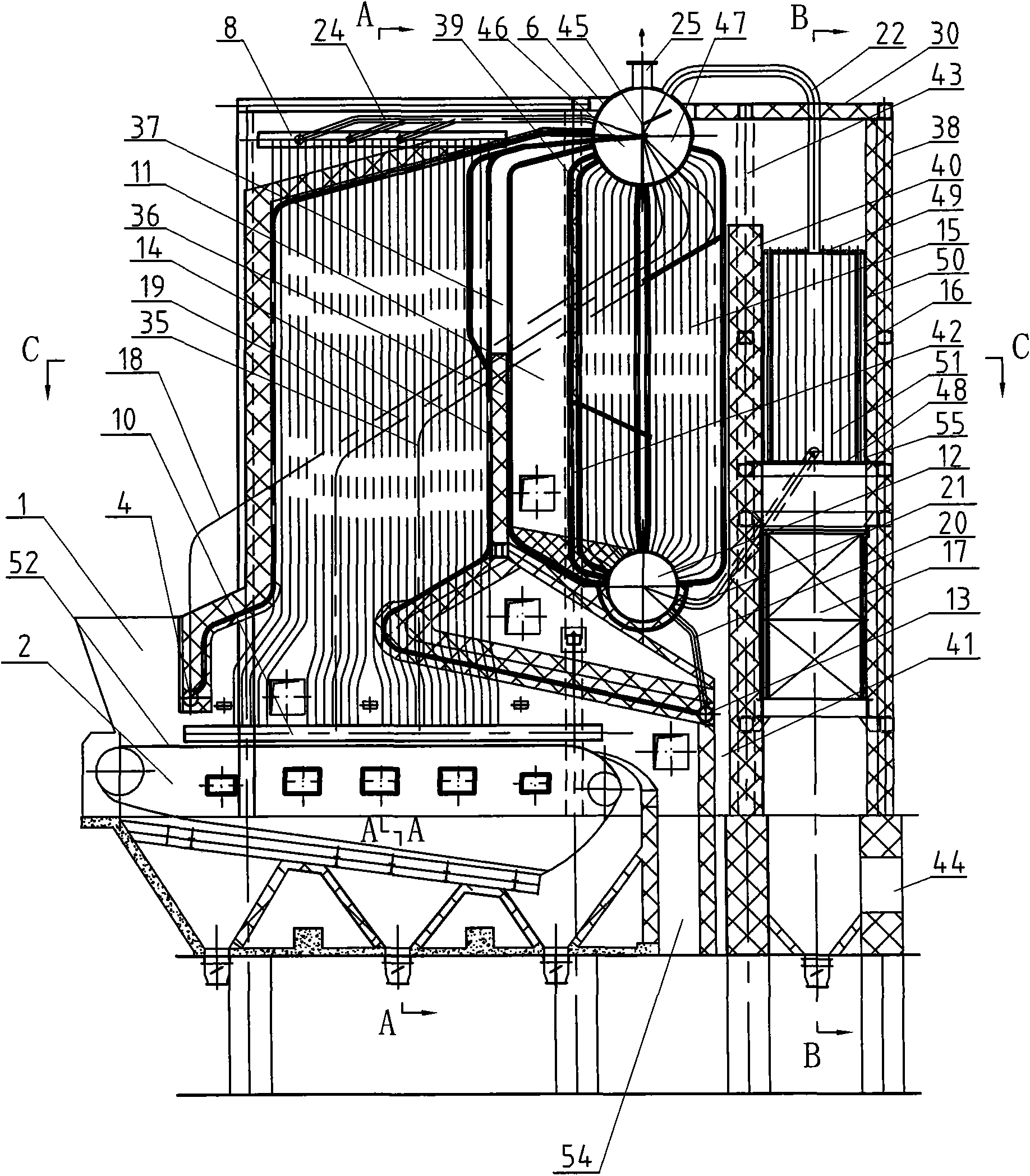 Large-scale water-fire tube hot water boiler of double-barrel transverse vertical type threaded flue