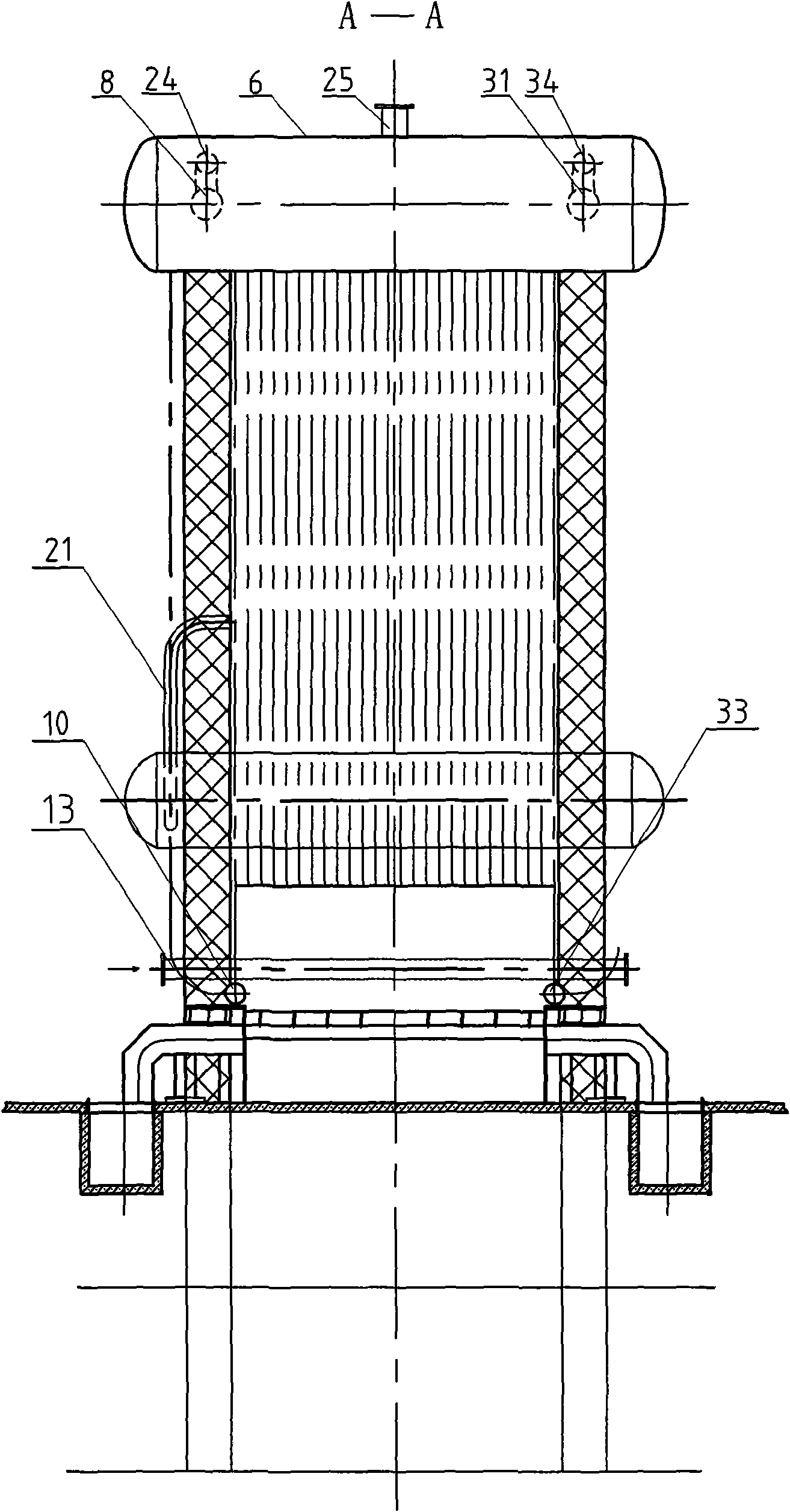 Large-scale water-fire tube hot water boiler of double-barrel transverse vertical type threaded flue