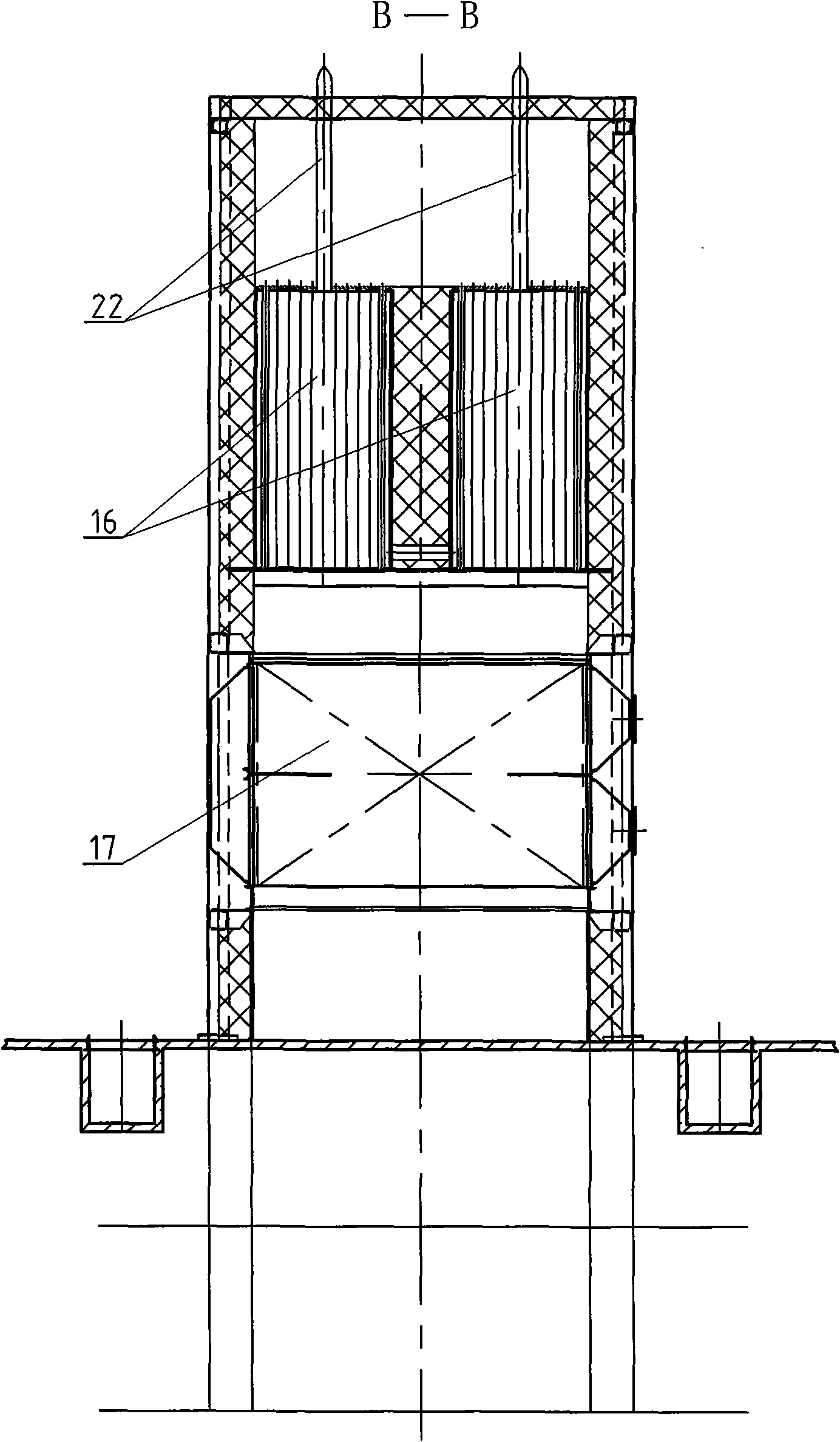 Large-scale water-fire tube hot water boiler of double-barrel transverse vertical type threaded flue