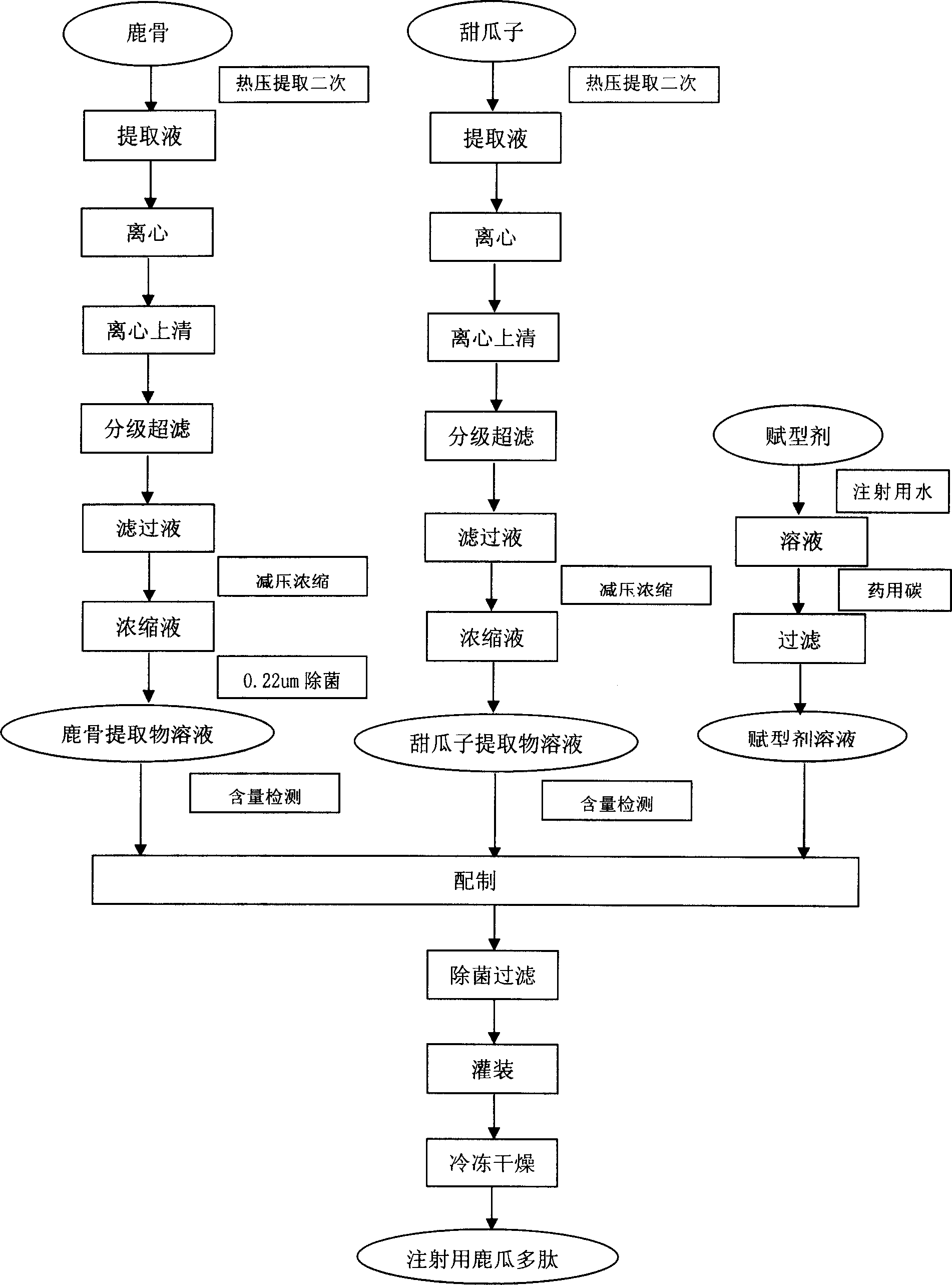 Cervus and cucumis polypeptide injection composition and preparing method